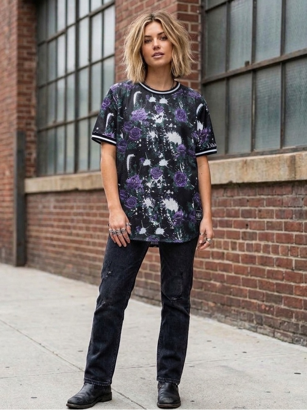 Rue21 Black and Purple Floral Top